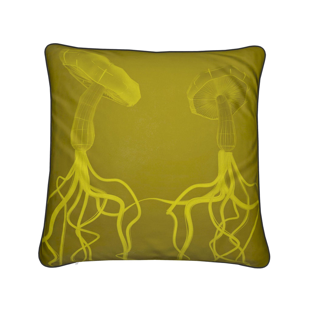 Mycelium 01 Golden Olive Cushion