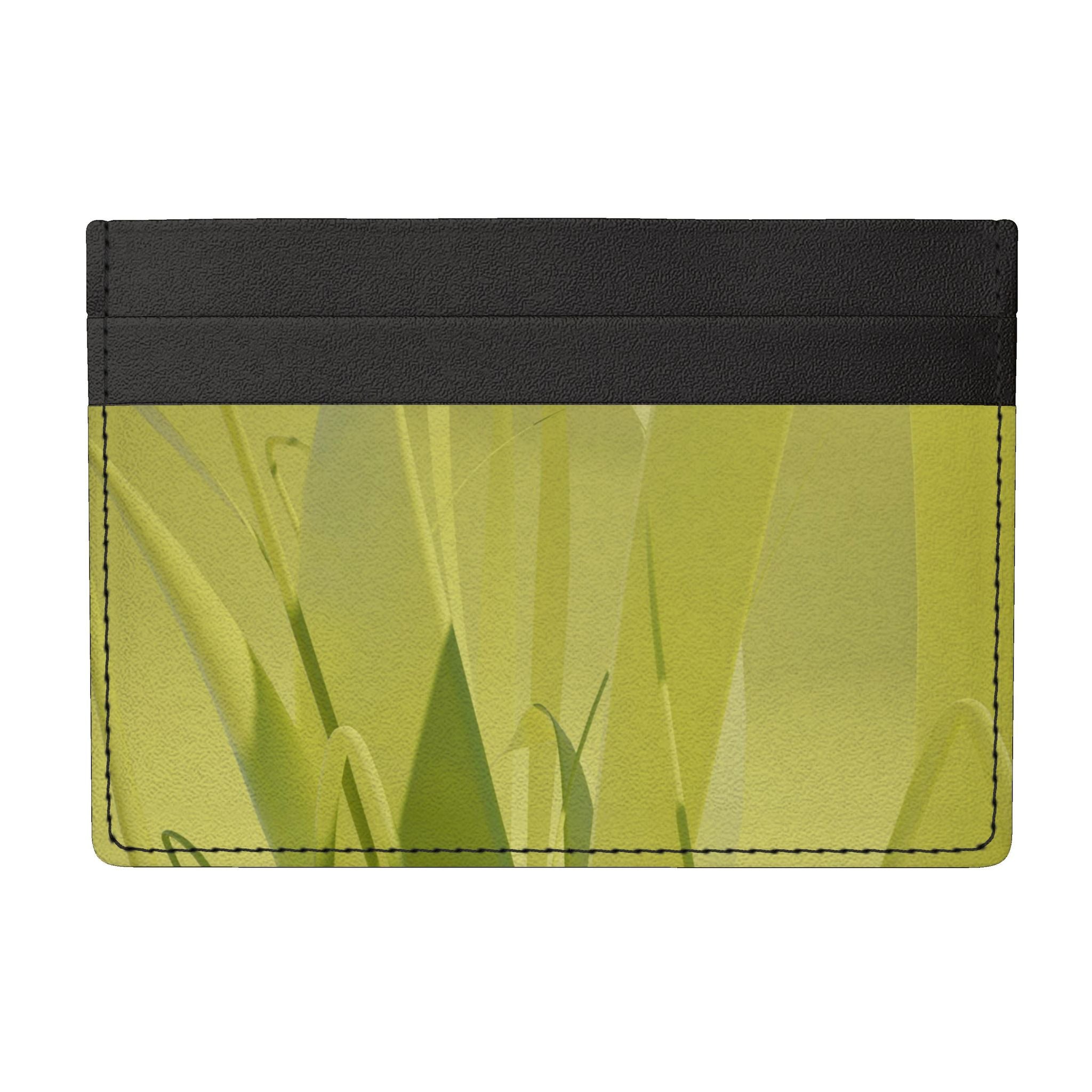 Grasses 01 Golden Olive Leather Card Holder