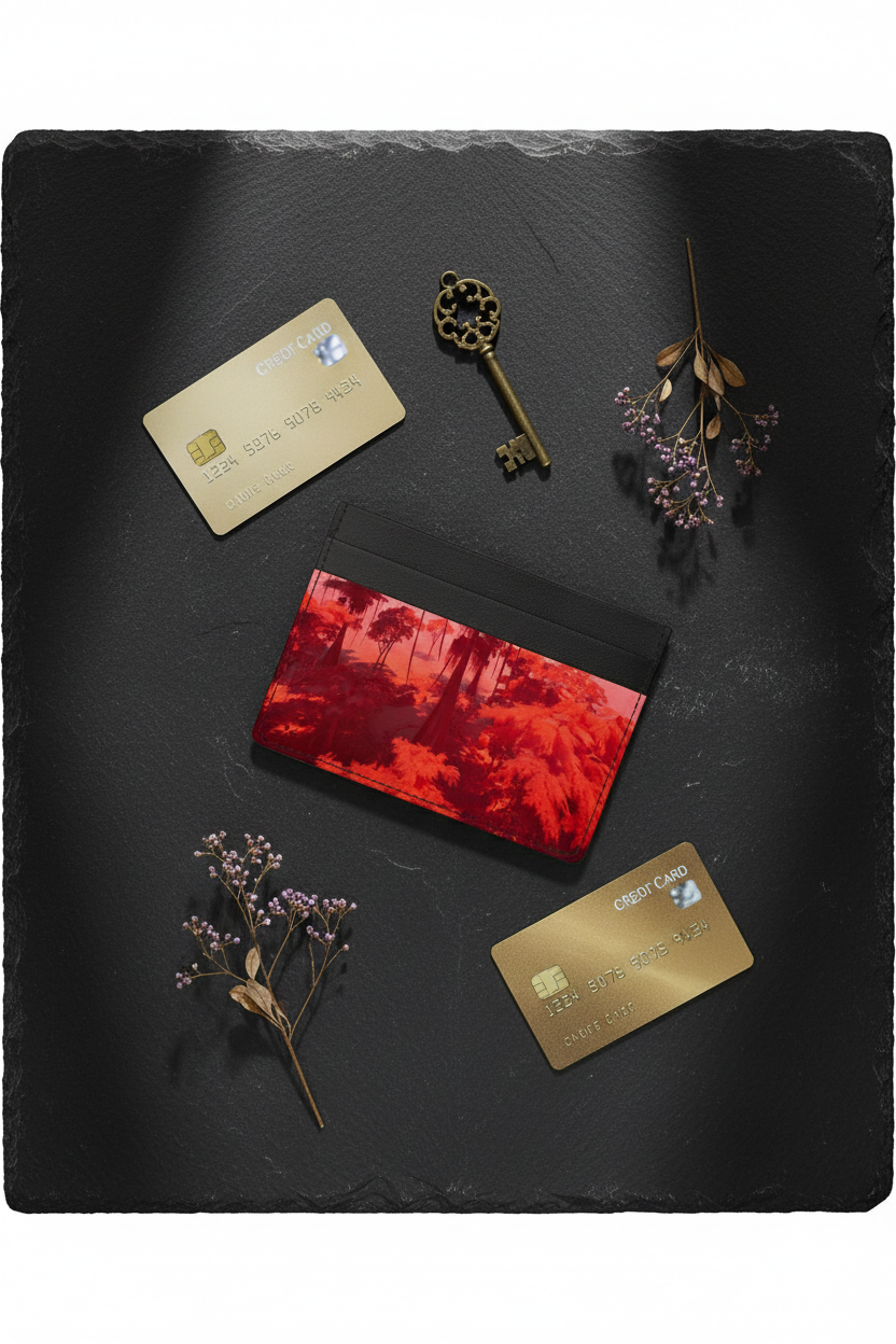 Bald Cyprus Rich Berry Card Holder - Flat Lay